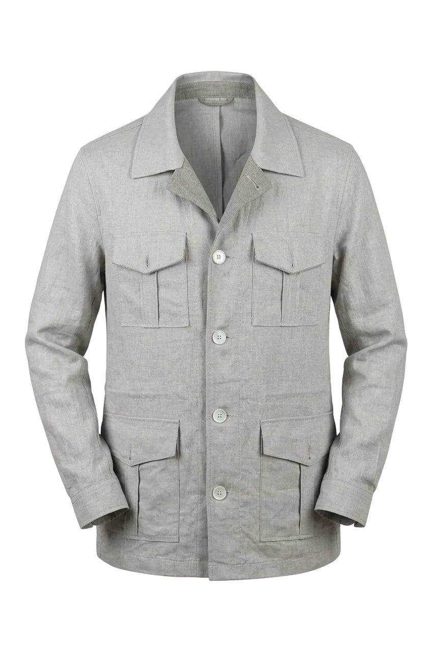 Light Beige Linen Safari Jacket in Loro Piana Fabric-001