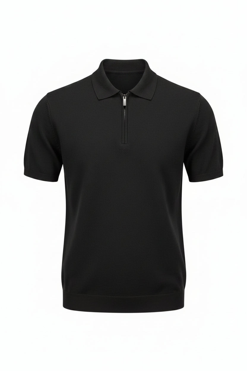 Black Half zip bamboo Polo Shirt | Soft, Sustainable & Moisture-Wicking.BP-002