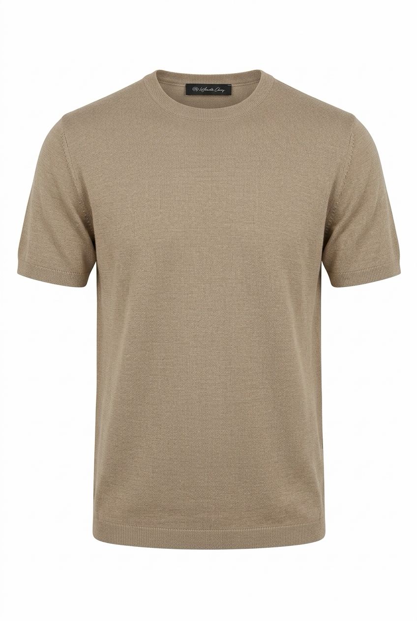 Beige Mercerized Cotton T-Shirt | Premium Shine, Soft & Breathable Fabric.MC-001