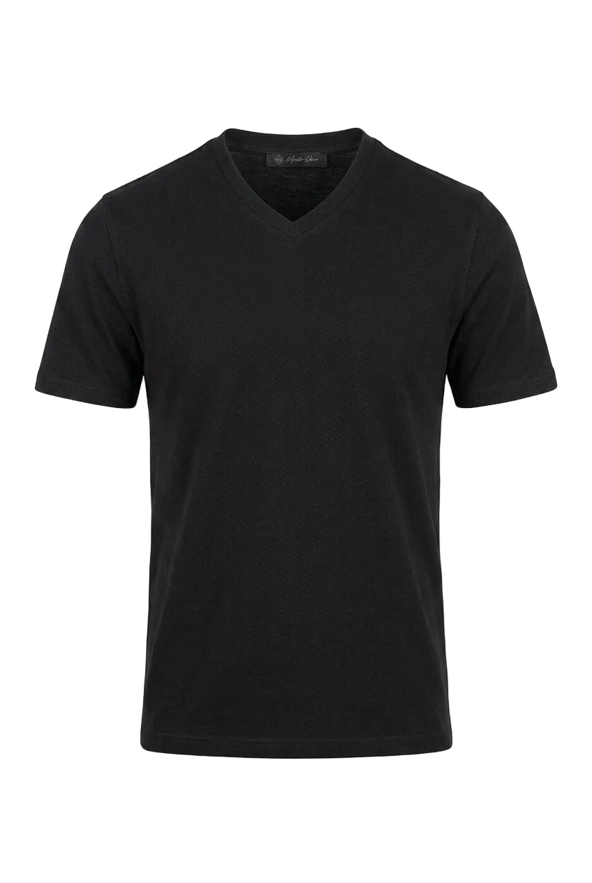 Premium Black Mercerized Cotton V-Neck T-Shirt – Soft, Breathable & Elegant Finish.VMT-001