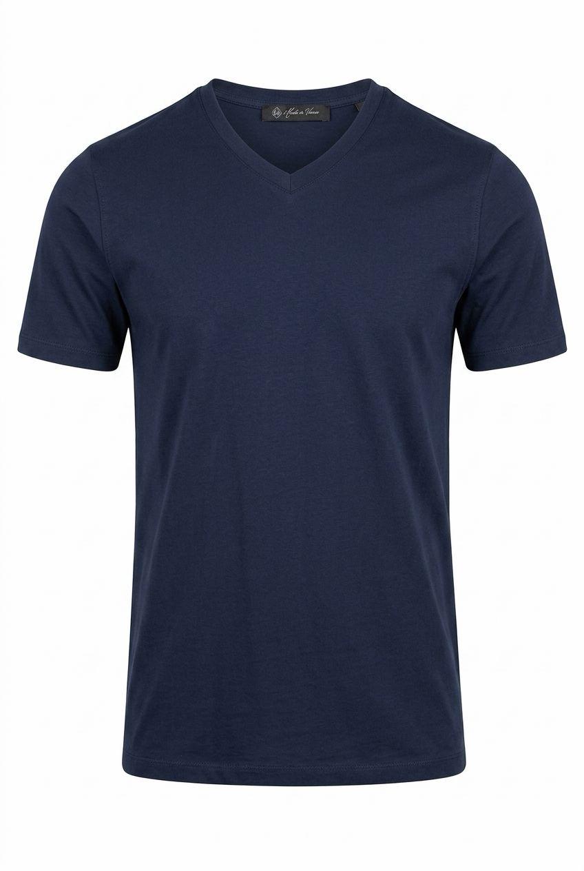 Premium Navy Mercerized Cotton V-Neck T-Shirt – Soft, Breathable & Elegant Finish.VMT-001