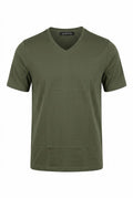 Premium Olive Green Mercerized Cotton V-Neck T-Shirt – Soft, Breathable & Elegant Finish.VMT-001