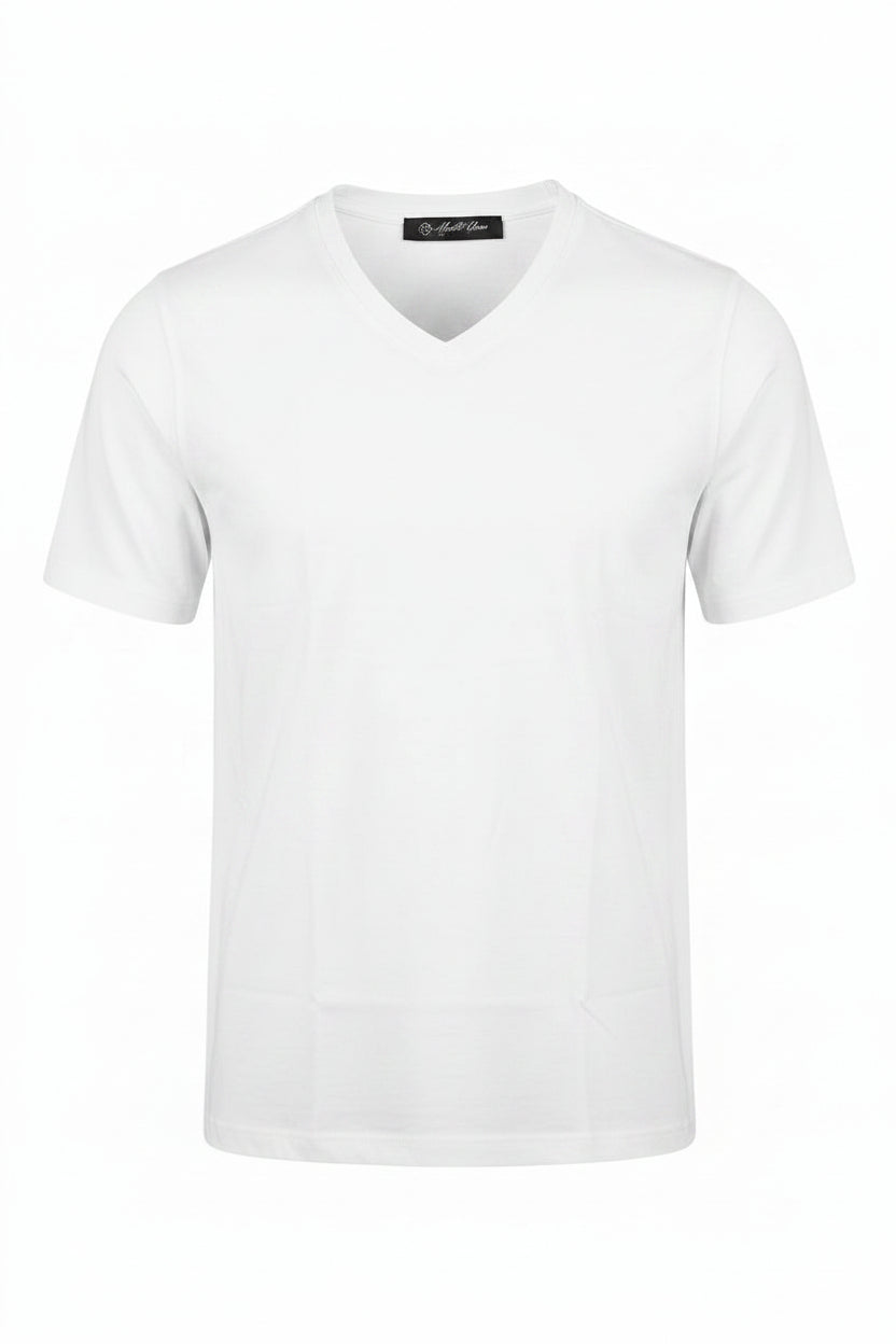 Premium White Mercerized Cotton V-Neck T-Shirt – Soft, Breathable & Elegant Finish.VMT-001