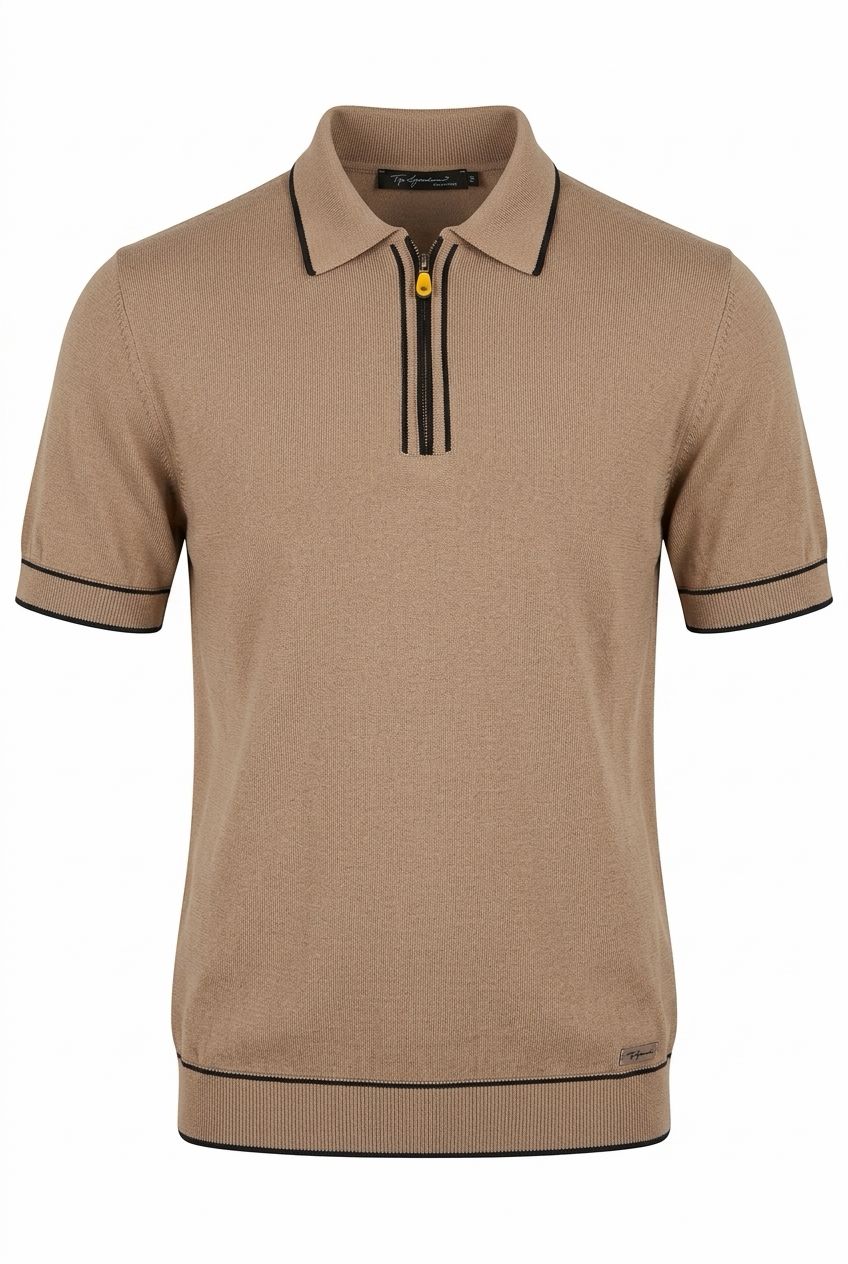 Light Brown Mercerized Cotton Polo – Luxe Finish, Silky Feel, Elevated Casual Style.MP006