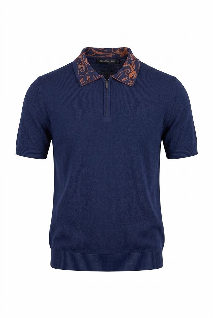 Navy Mercerized Cotton Polo – Luxe Finish, Silky Feel, Elevated Casual Style.MP008