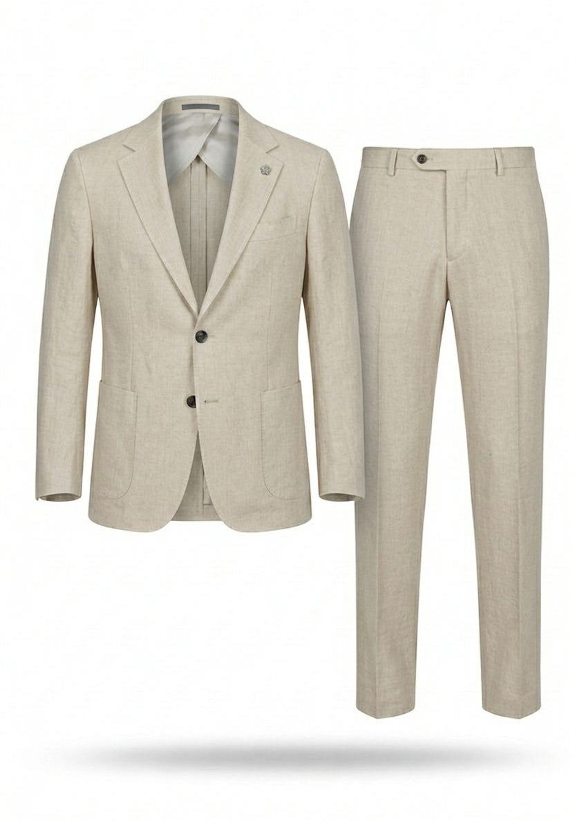 Beige Lightweight Linen Suit for Men – Breathable Summer Tailored Set.LIS-001