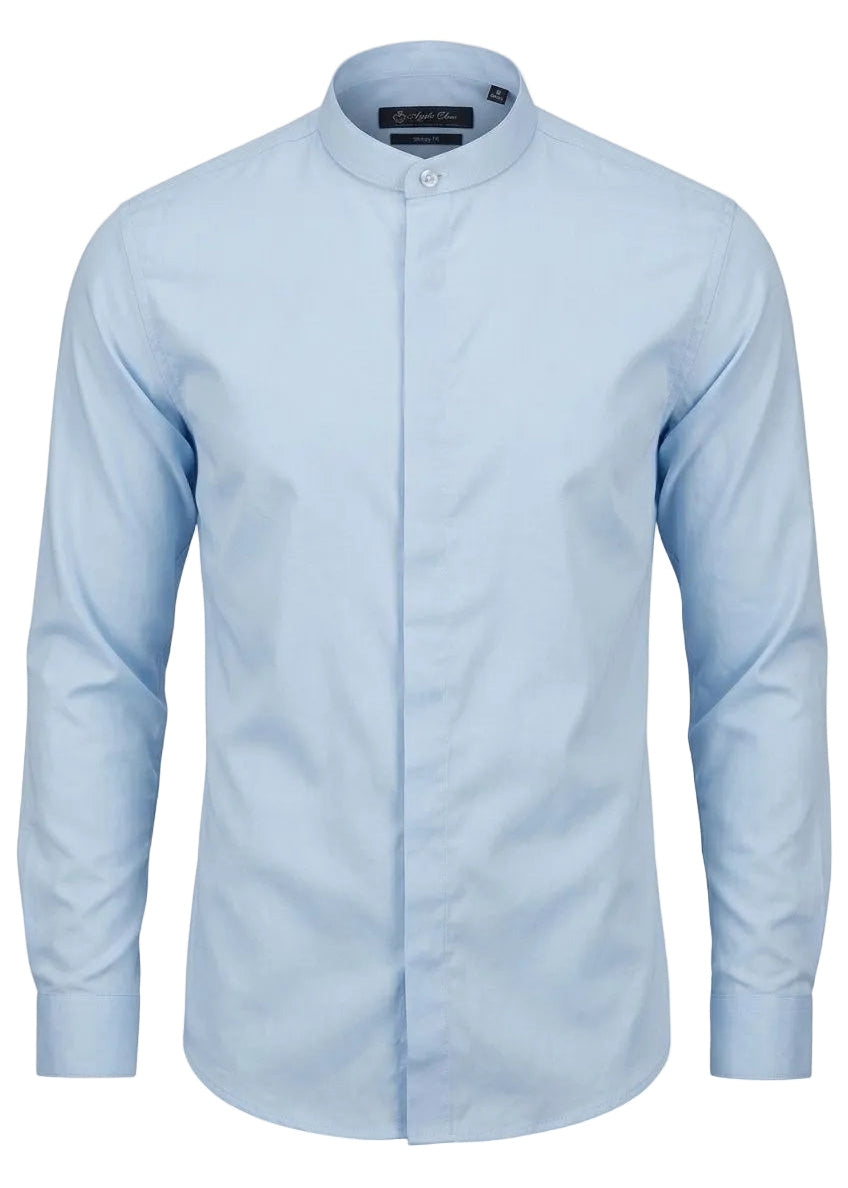 Blue CB Traditional Chinese Shirt with Mandarin Collar. ST007
