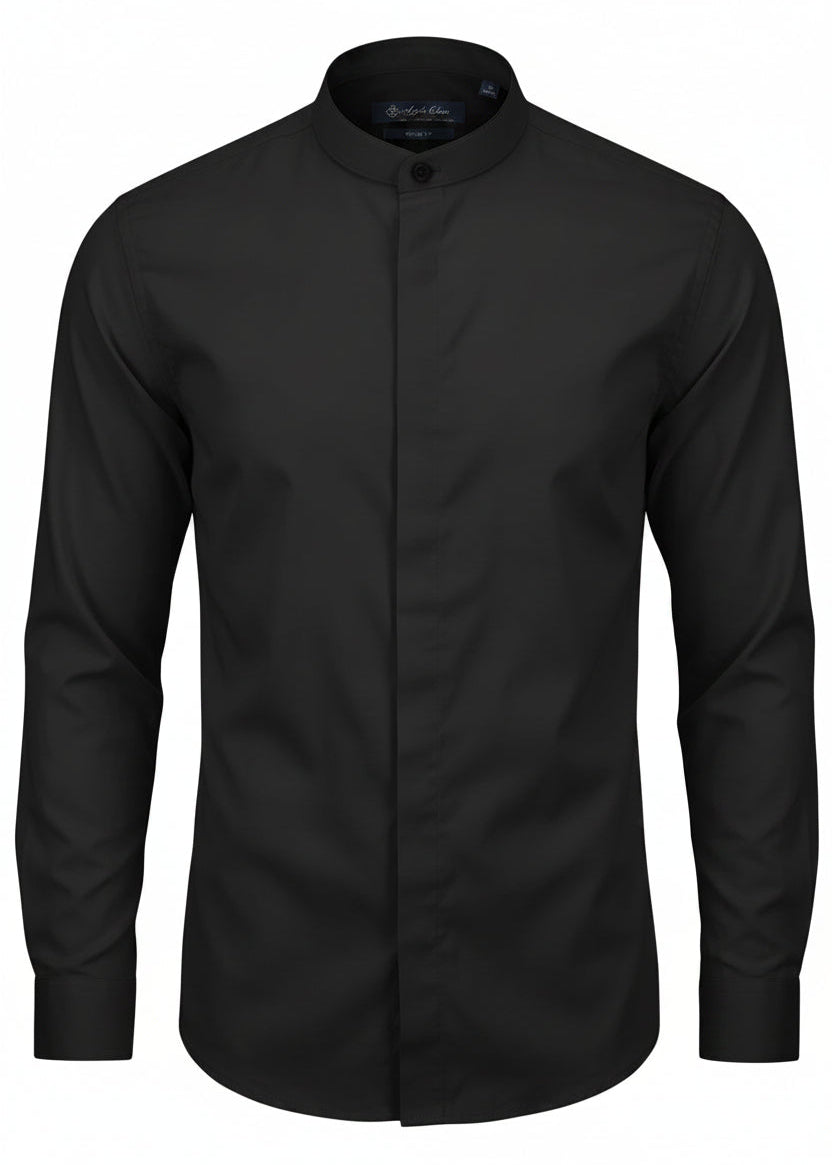 Black CB Traditional Chinese Shirt with Mandarin Collar. ST007