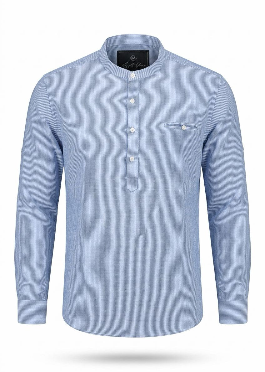 Light Blue Chinese Linen Shirt – Lightweight Breathable Classic.CLS001