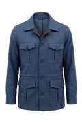 Navy Linen Safari Jacket in Loro Piana Fabric-001