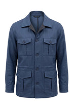 Navy Linen Safari Jacket in Loro Piana Fabric-001