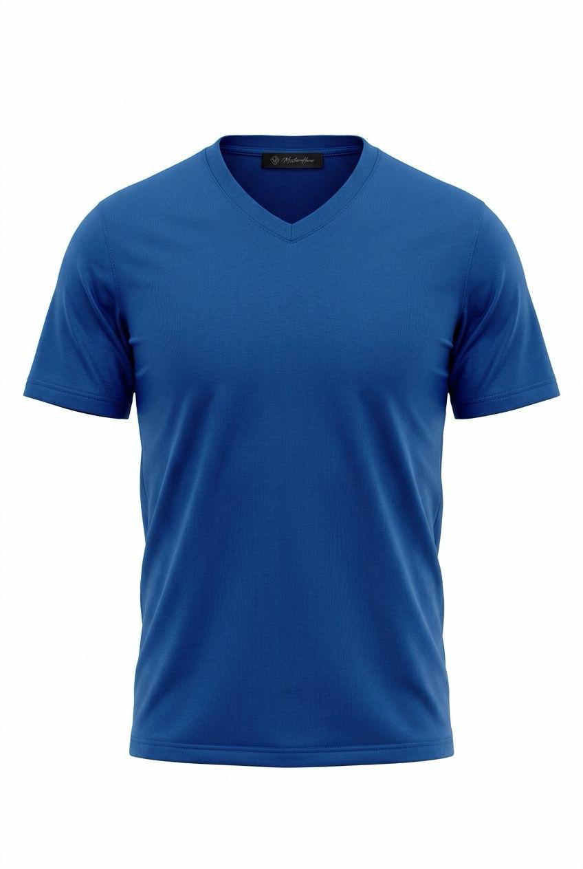 Premium Indigo Mercerized Cotton V-Neck T-Shirt – Soft, Breathable & Elegant Finish.VMT-001