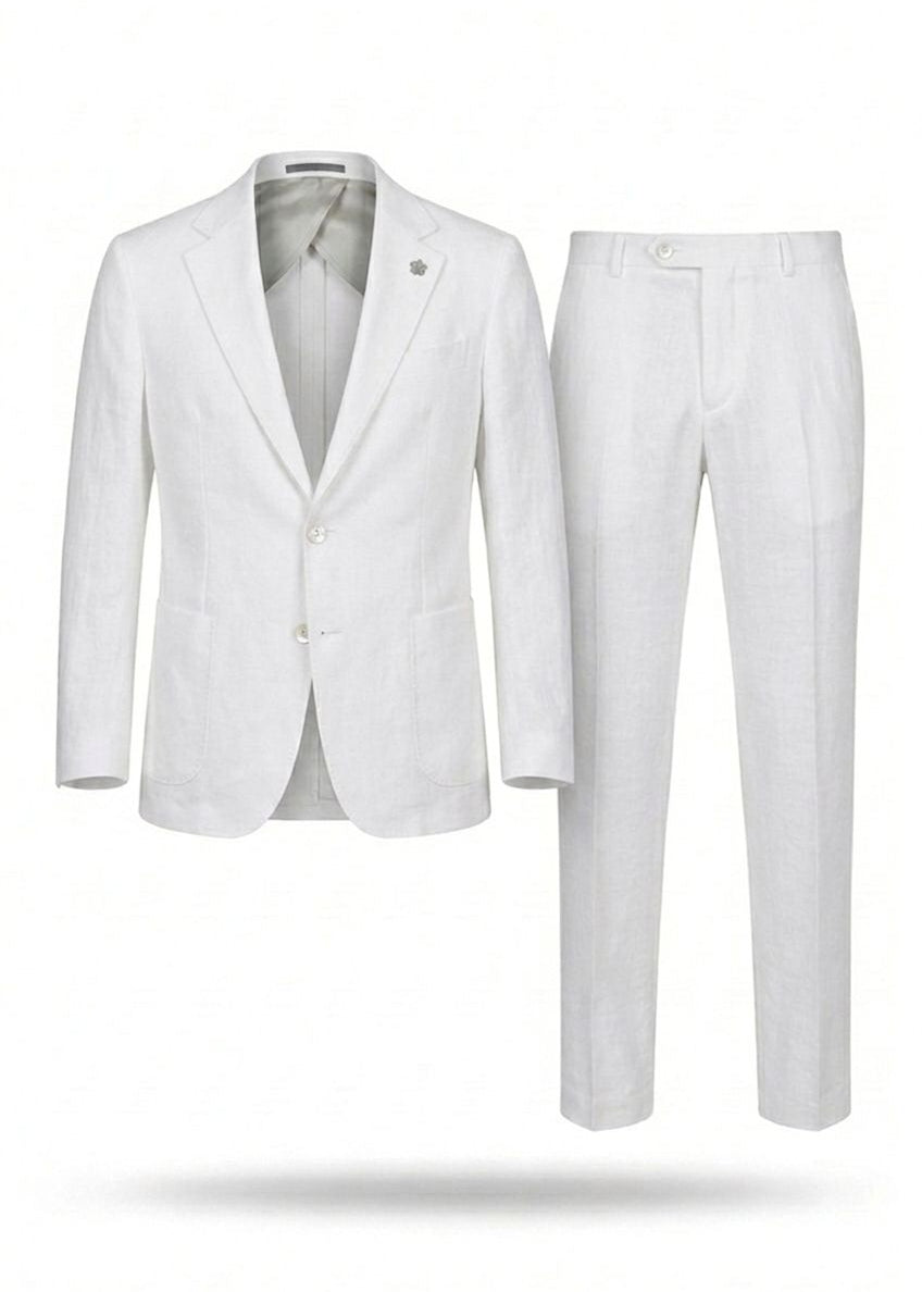 White Lightweight Linen Suit for Men – Breathable Summer Tailored Set.LIS-001