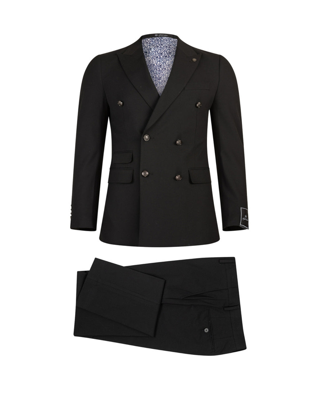 Men’s Wool Blend Slim Fit Double-Breasted Suit-BLACK.023