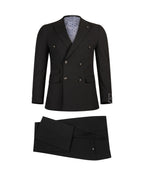 Men’s Wool Blend Slim Fit Double-Breasted Suit-BLACK.023
