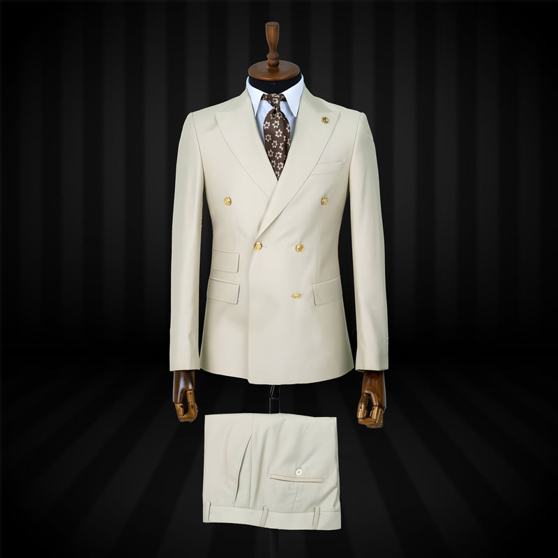 Classic Beige Double Breasted Men's Suit | Minotti Uomo