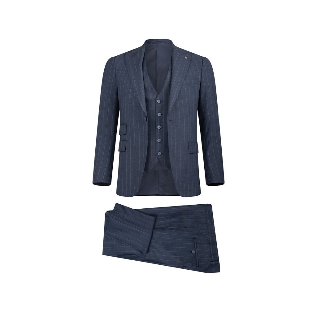 Striped Blue Wool Classic Suit – Timeless Formal Elegance.049