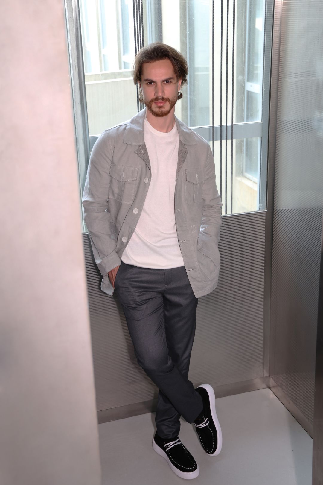 Light Beige Linen Safari Jacket in Loro Piana Fabric-001