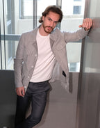 Light Beige Linen Safari Jacket in Loro Piana Fabric-001