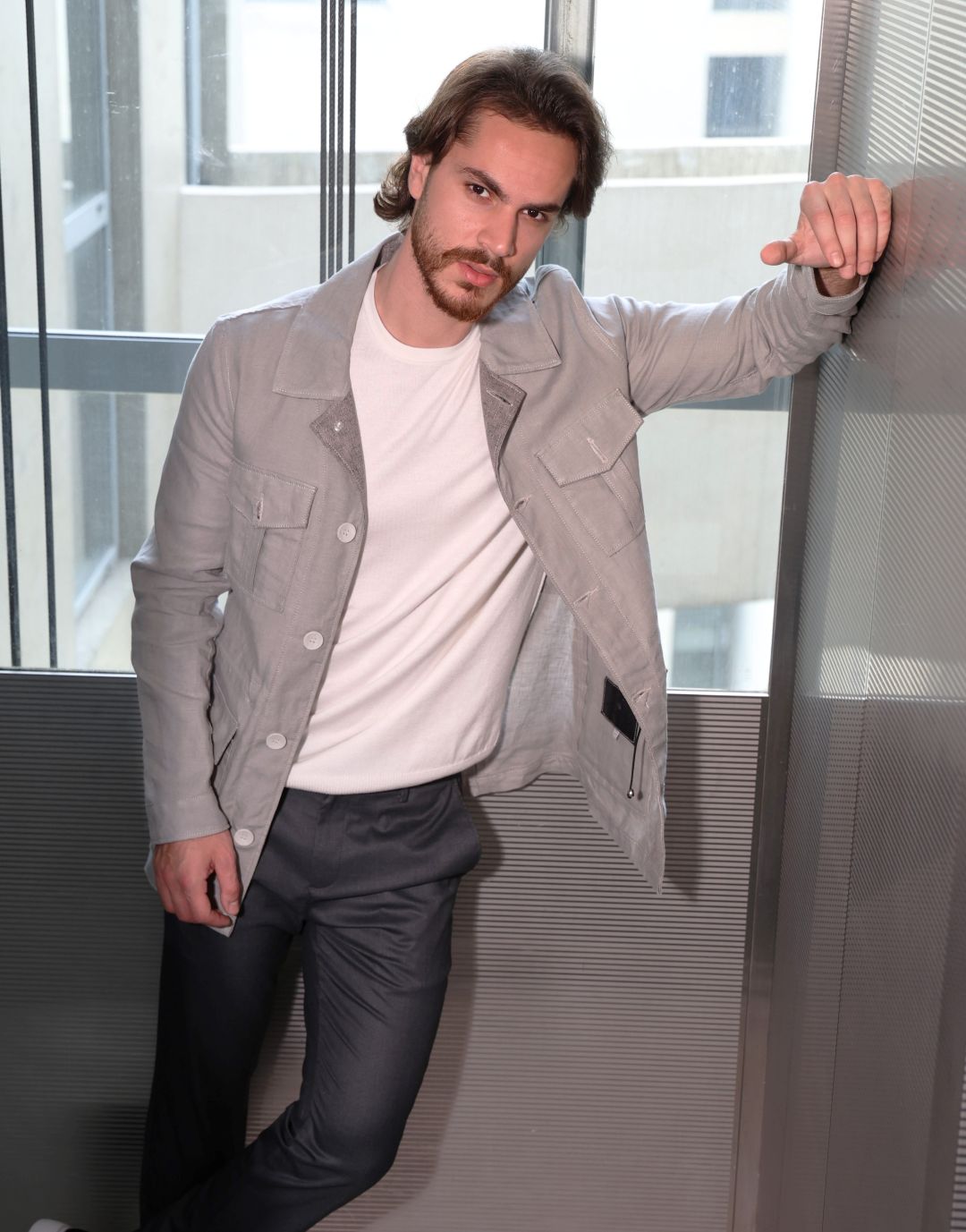 Light Beige Linen Safari Jacket in Loro Piana Fabric-001