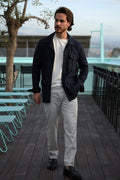 Navy Linen Safari Jacket in Loro Piana Fabric-001
