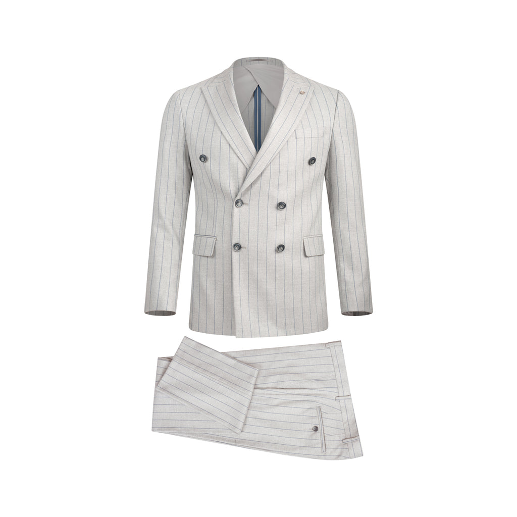 Men’s Wool Blend Slim Fit Double-Breasted Suit-ST.GREY.022