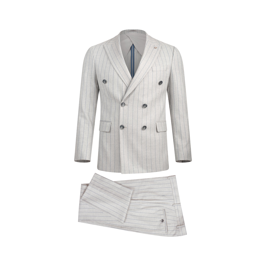 Men’s Wool Blend Slim Fit Double-Breasted Suit-ST.GREY.022