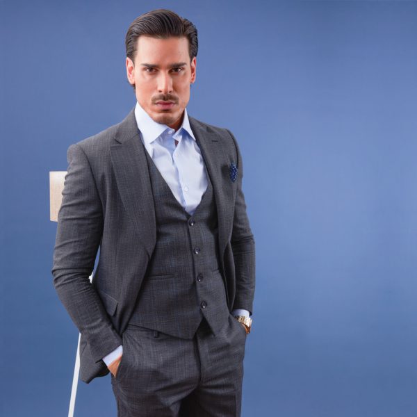 Plaid Slim Fit Vested Men's Suit | Minotti Uomo - Image 3