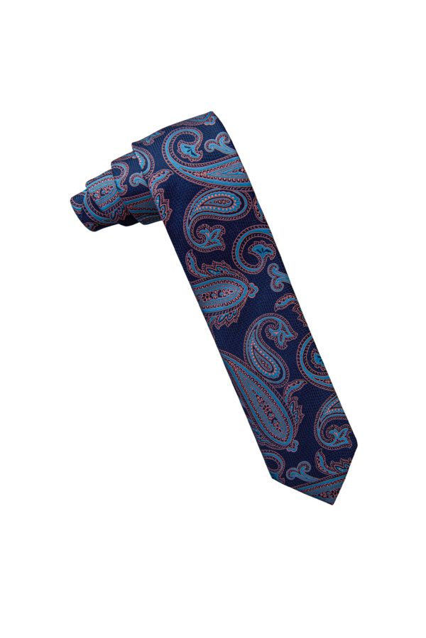 Luxury paisley pattern polyester neck tie in unexpected color combinations.