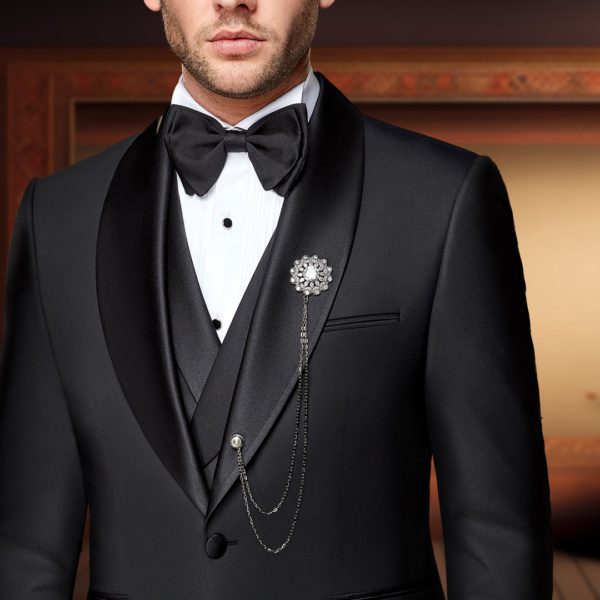 Men's Suit Trend Solid Black Tuxedo - Image 3