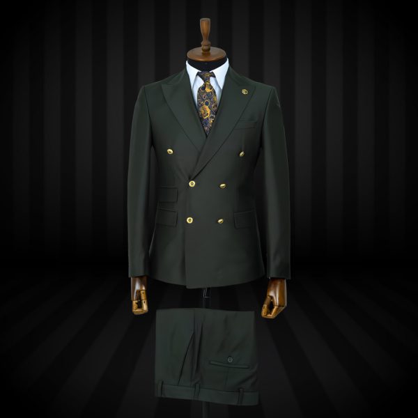 Forest Green Double-Breasted Suit - Stylish and Elegant Men's Formal Attire.