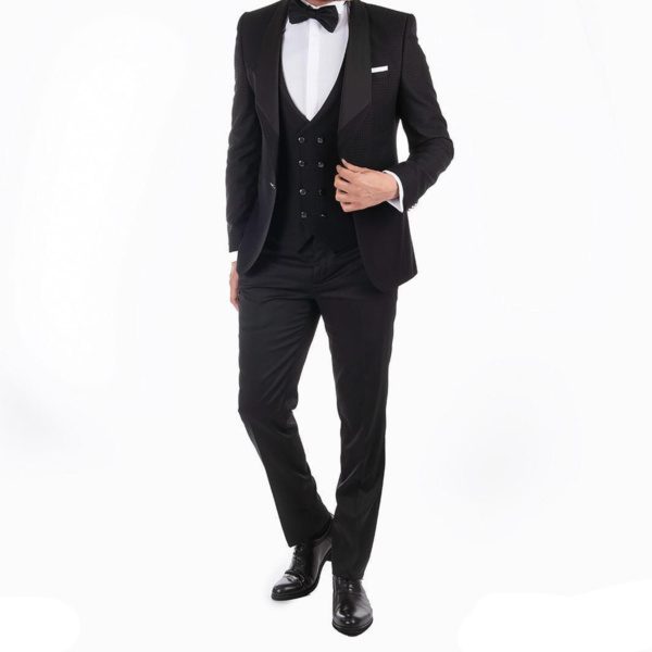 Satin Peak Lapel Black Wedding Suit - Image 2