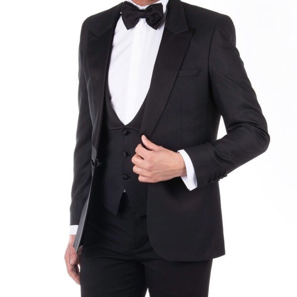 Satin Peak Lapel Black Wedding Suit