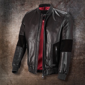 Black real leather jacket with quilted sleeves by Minotti Uomo
