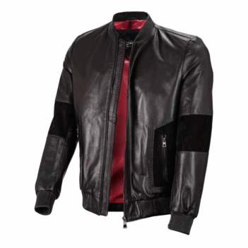 Black Leather Jacket with Quilted Sleeves